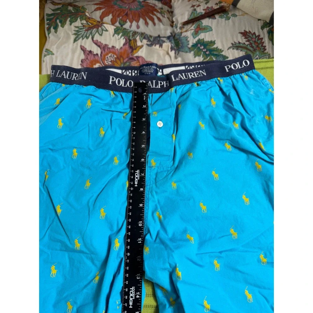 Polo Ralph Lauren Mens Blue Yellow Pony Logo Cotton Pajama Sleep Pants Large